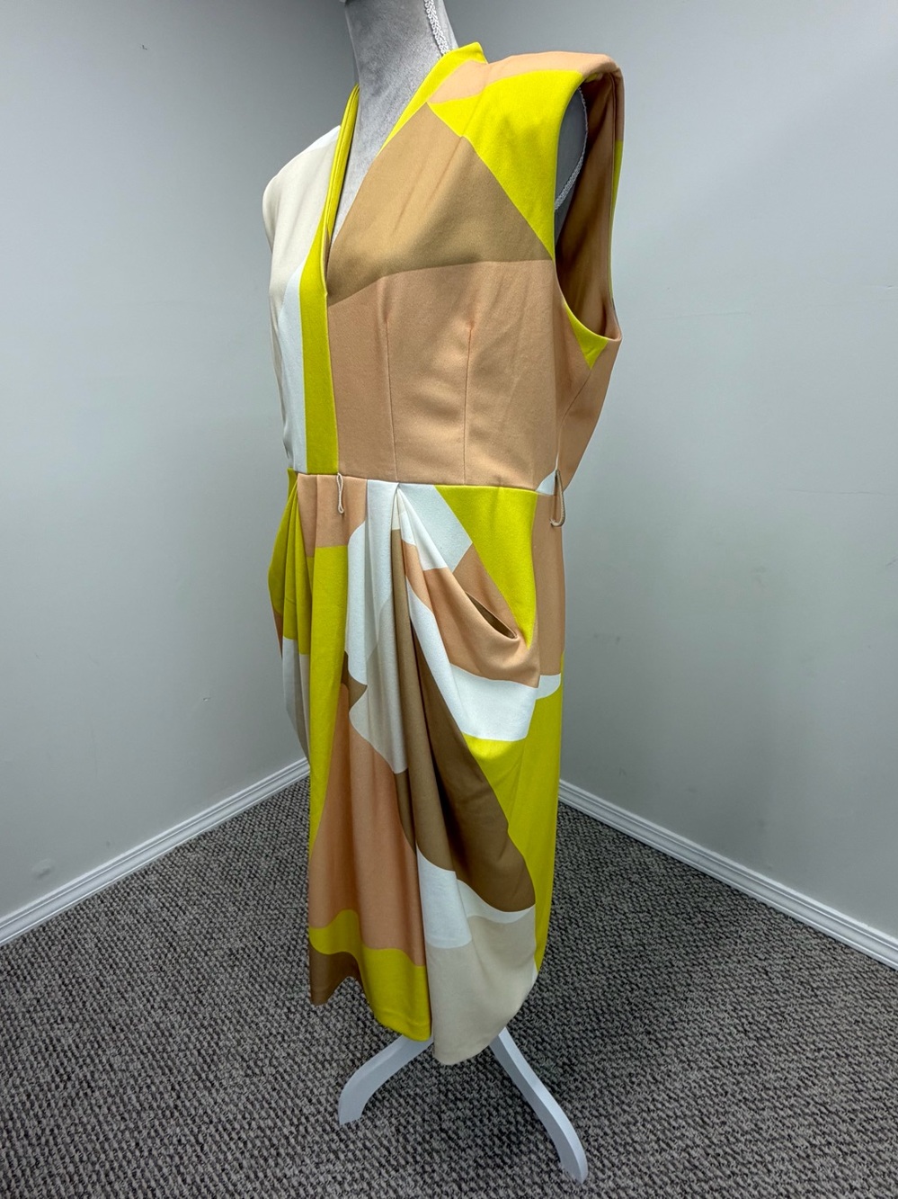 Donna Karan New York Colorblock Dress 16 Midi Sheath Yellow Beige Corporate Chic - Picture 8 of 16